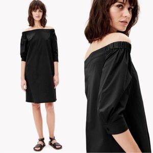 Theory Zizinna Black Cotton Poplin Off Shoulder Dress Size 6